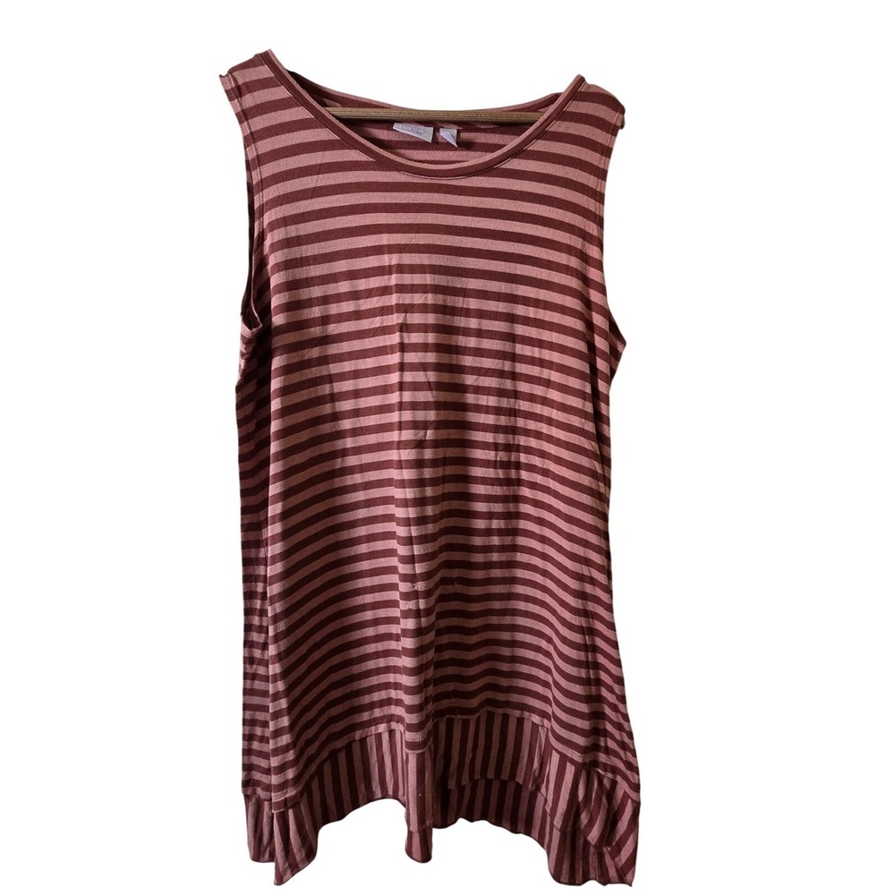 LOGO Layers Tank Top Womens XL Mauve Striped A272858 Sharkbite Hem Sleeveless